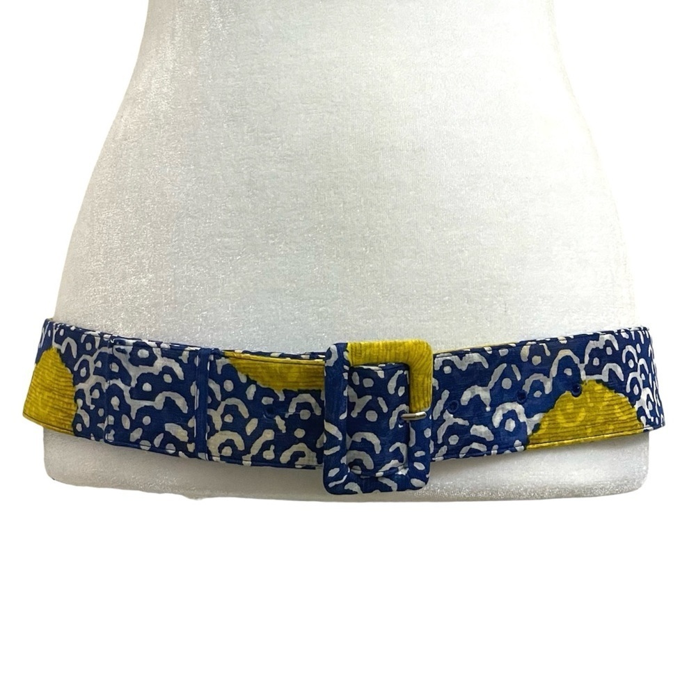 Samantha Sung Blue & Yellow Wavy Dotted Print Fabric Belt